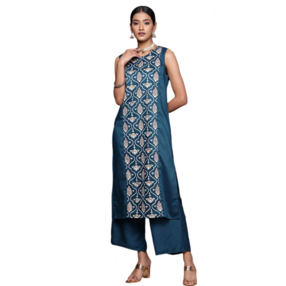 Casual Sleeveless Floral Printed Chinon Kurti and Palazzo Set