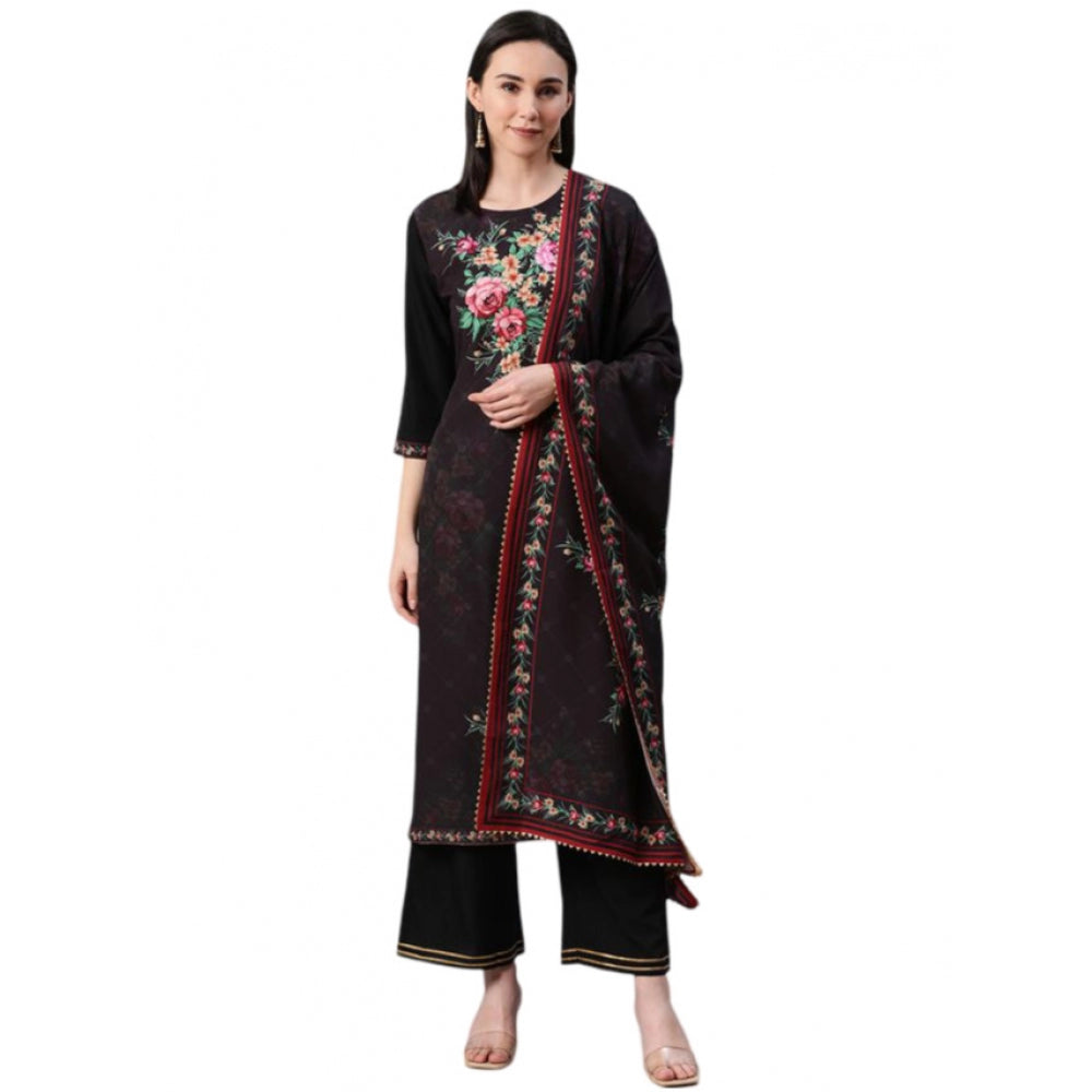 Casual 3-4Th Sleeve Floral Printed Crepe KurtiPalazzo And Dupatta Set