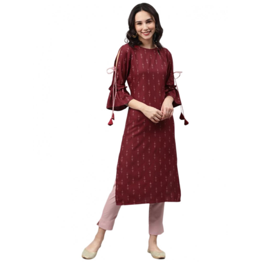 Casual 3-4Th Sleeve Ethnic Motifs Rayon Kurti And Pant Set