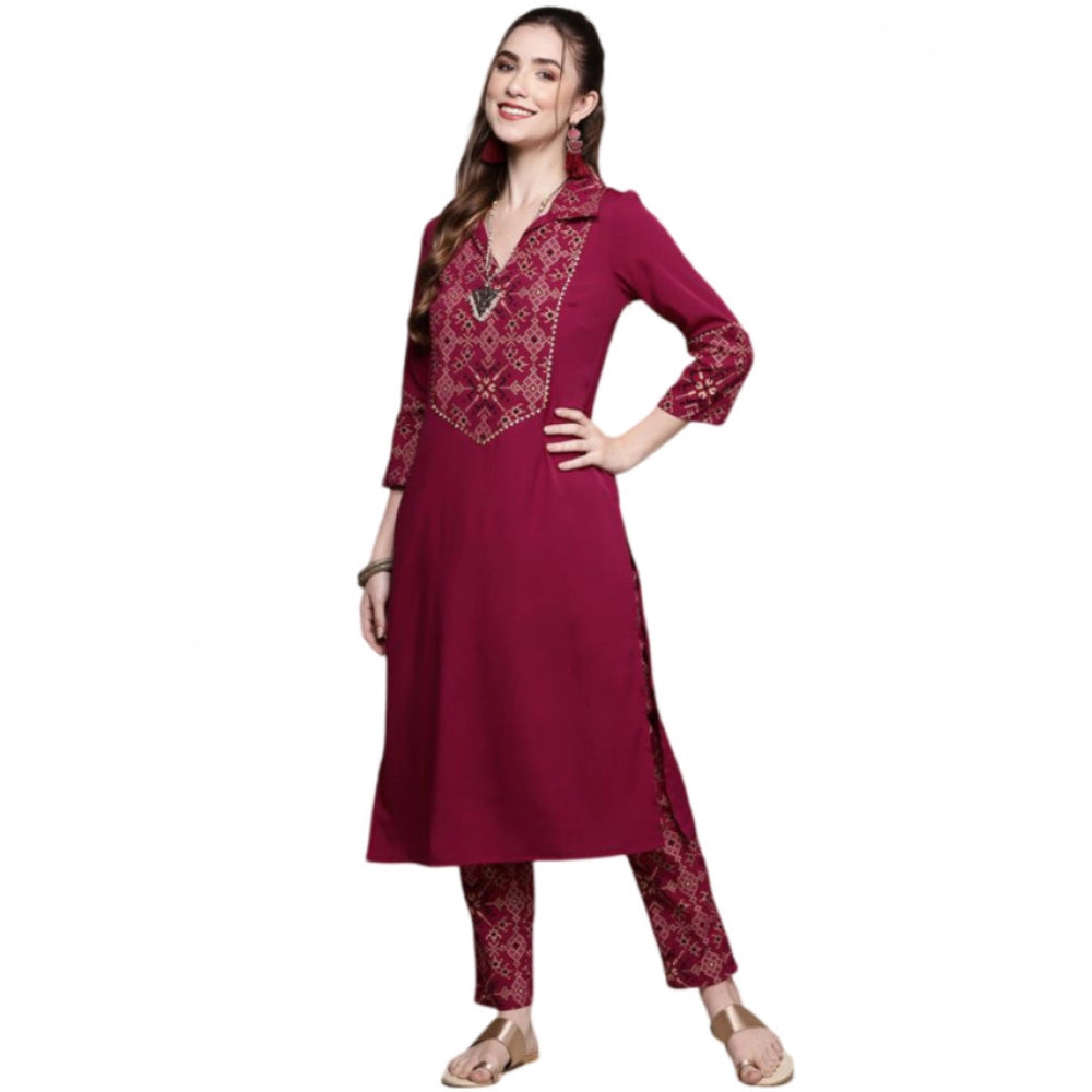 Casual 3-4Th Sleeve Geometric Crepe Kurti and Pant Set