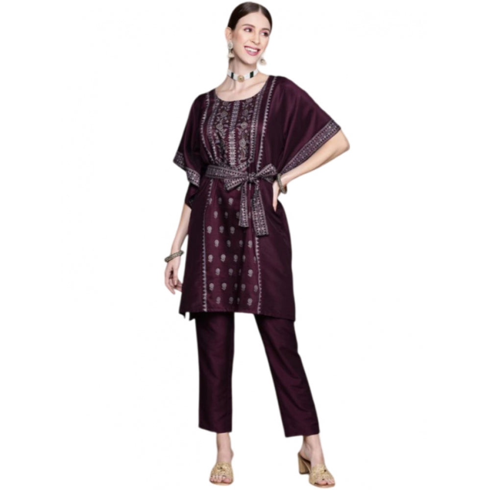 Casual 3-4Th Sleeve Floral Printed Chinon Kurti And Pant Set