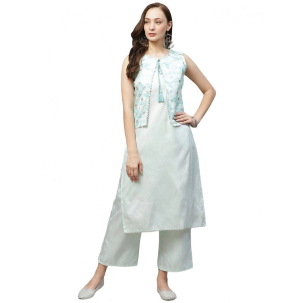 Casual Sleeveless Abstract Poly Silk Kurti and Palazzo Set