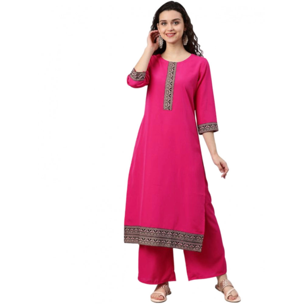 Casual 3-4Th Sleeve Solid Crepe Kurti And Palazzo Set