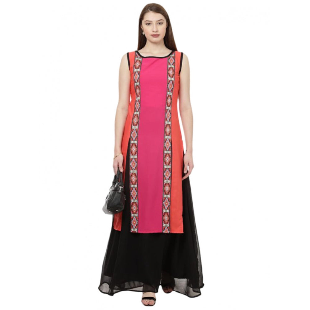 Casual Sleeveless Geometric Crepe Kurti