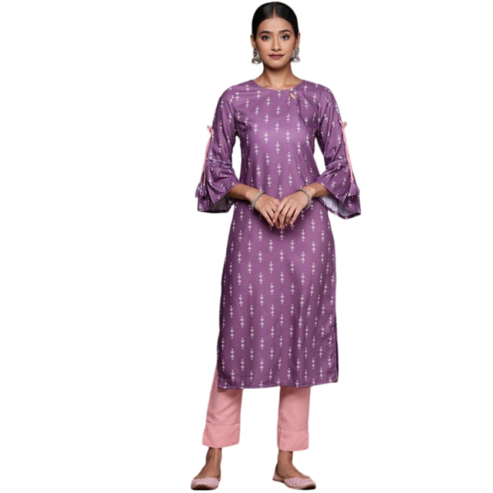 Casual 3-4Th Sleeve Ethnic Motifs Rayon Kurti And Pant Set