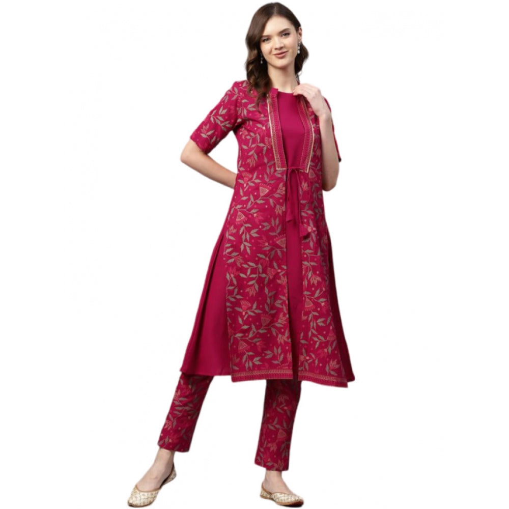 Casual Half Sleeve Floral Printed Crepe Kurti And Pant Set