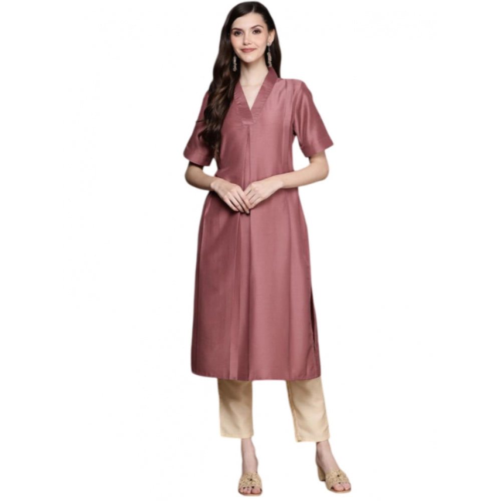 Casual Half Sleeve Solid Chinon Kurti And Pant Set