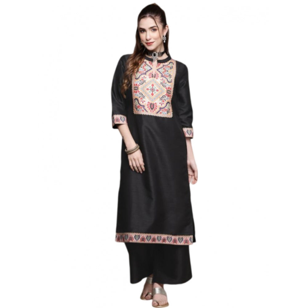 Casual 3-4Th Sleeve Floral Printed Poly Silk Kurti and Palazzo Set