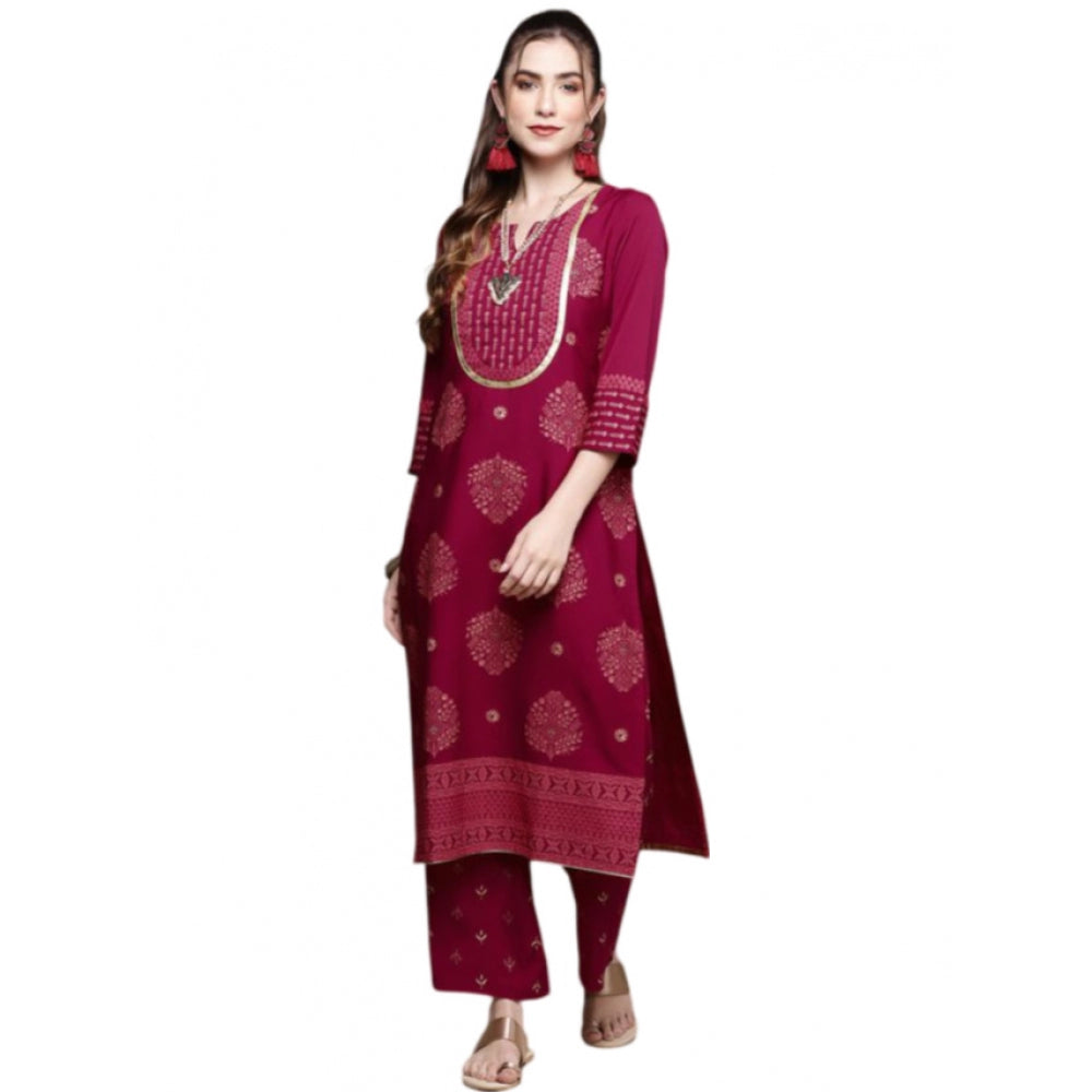 Casual 3-4Th Sleeve Floral /Ethnic Motifs Crepe Kurti And Palazzo Set