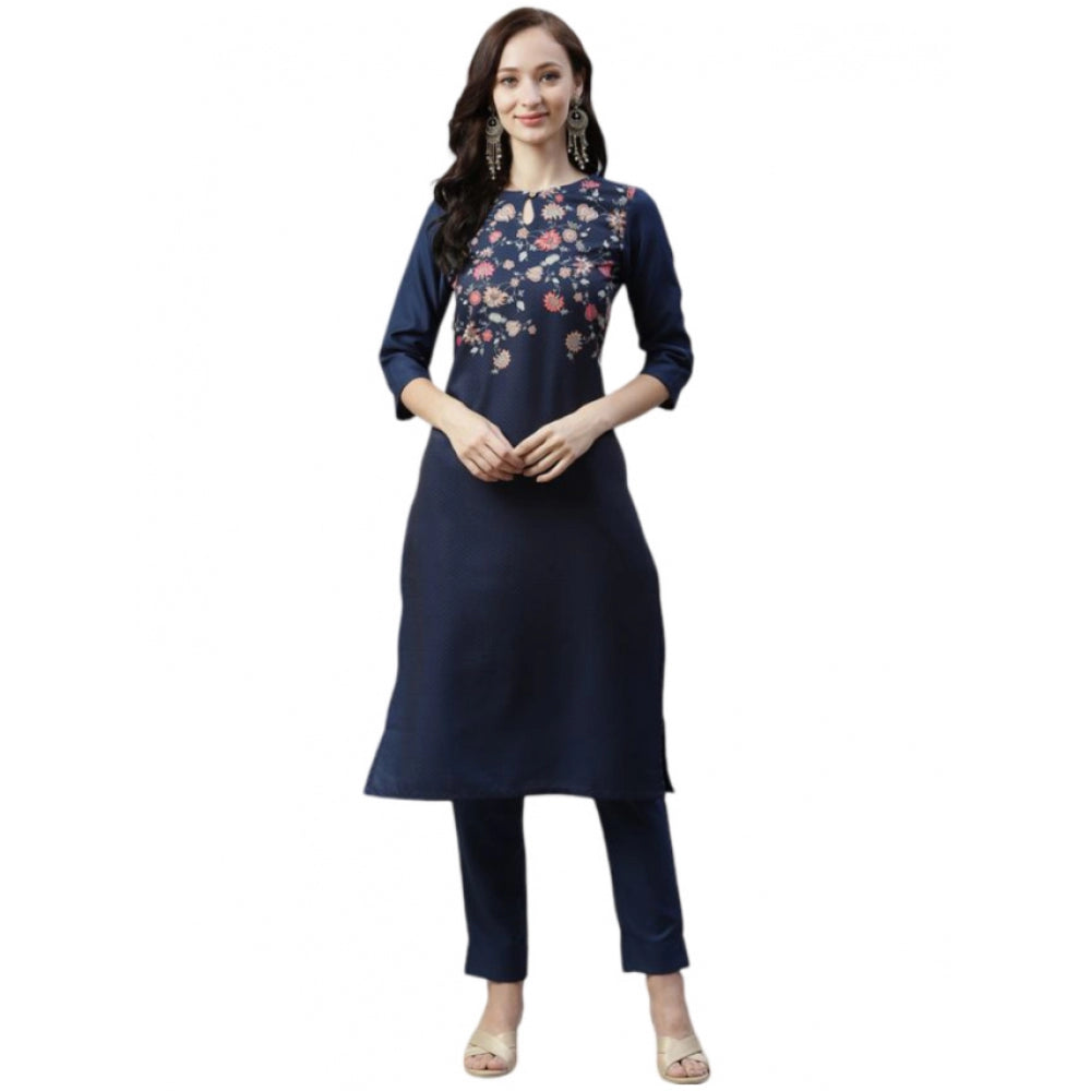 Casual 3-4Th Sleeve Floral Printed Rayon Kurti And Pant Set