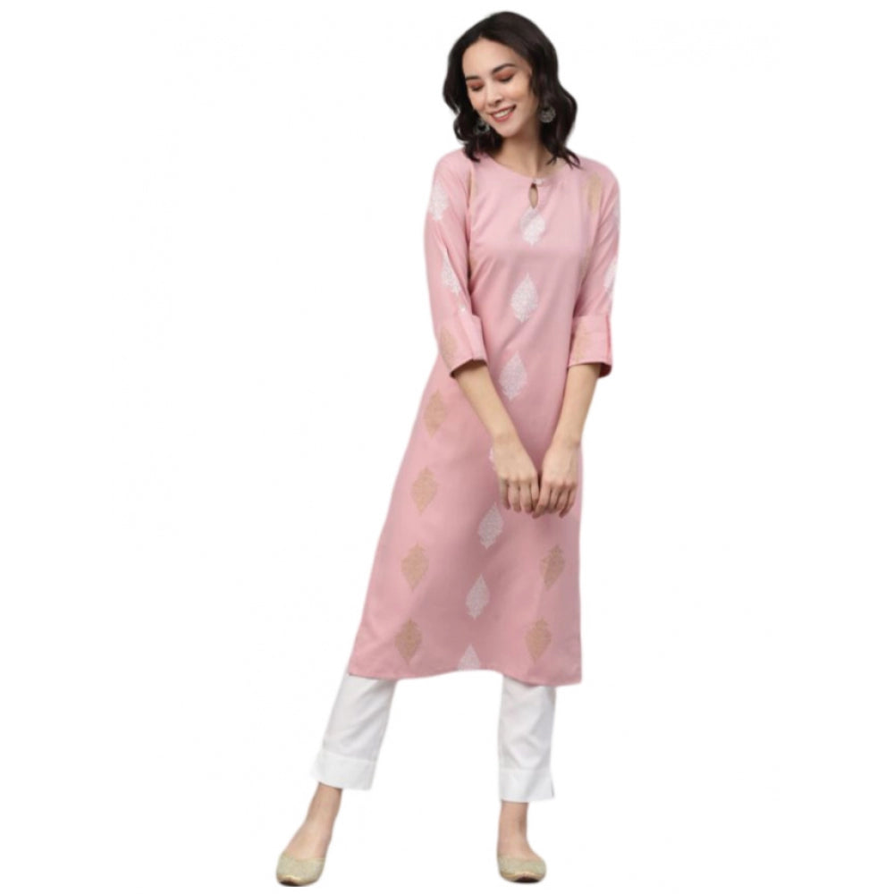 Casual 3-4Th Sleeve Ethnic Motifs Rayon Kurti And Pant Set