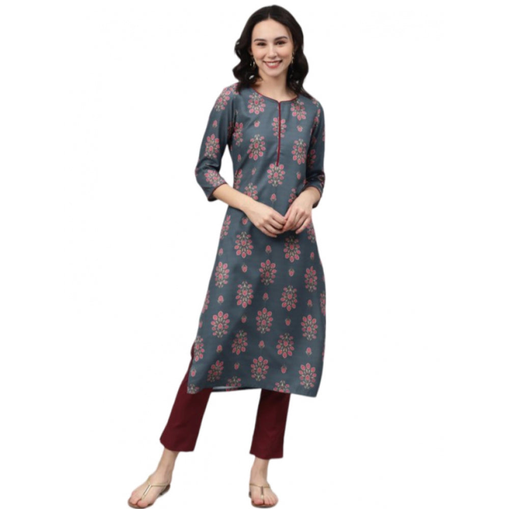 Casual 3-4Th Sleeve Floral Printed Rayon Kurti And Pant Set