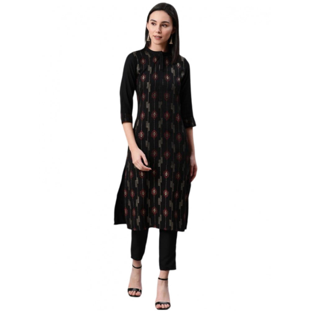 Casual 3-4Th Sleeve Ethnic Motifs Rayon Kurti And Pant Set