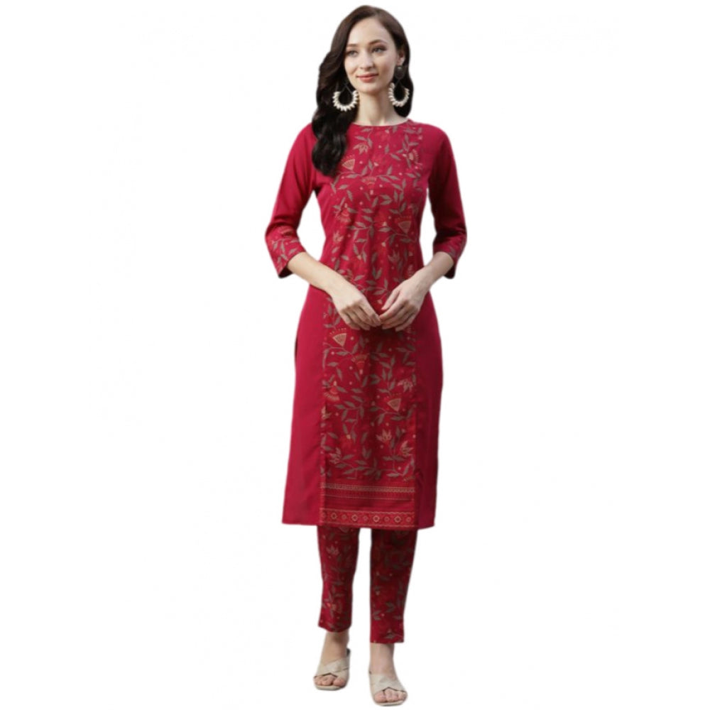 Casual 3-4Th Sleeve Floral Printed Crepe Kurti And Pant Set