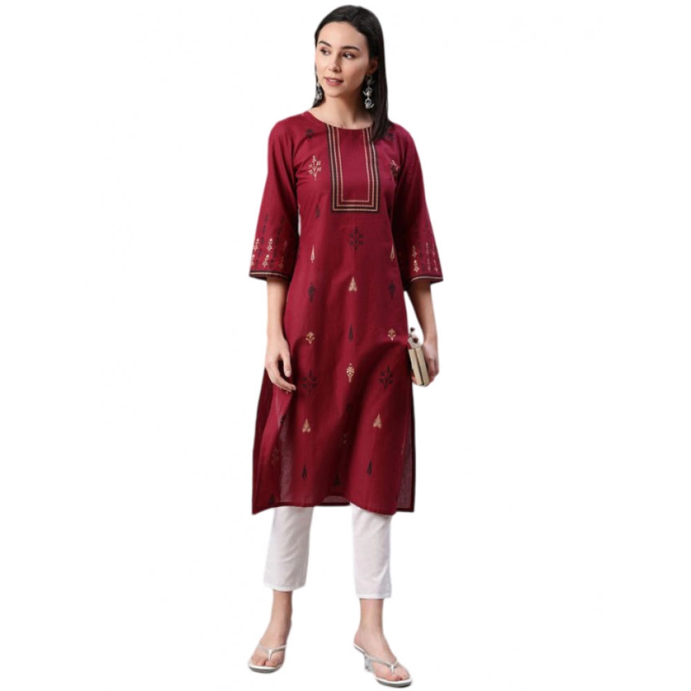 Casual 3-4Th Sleeve Ethnic Motifs Rayon Kurti And Pant Set