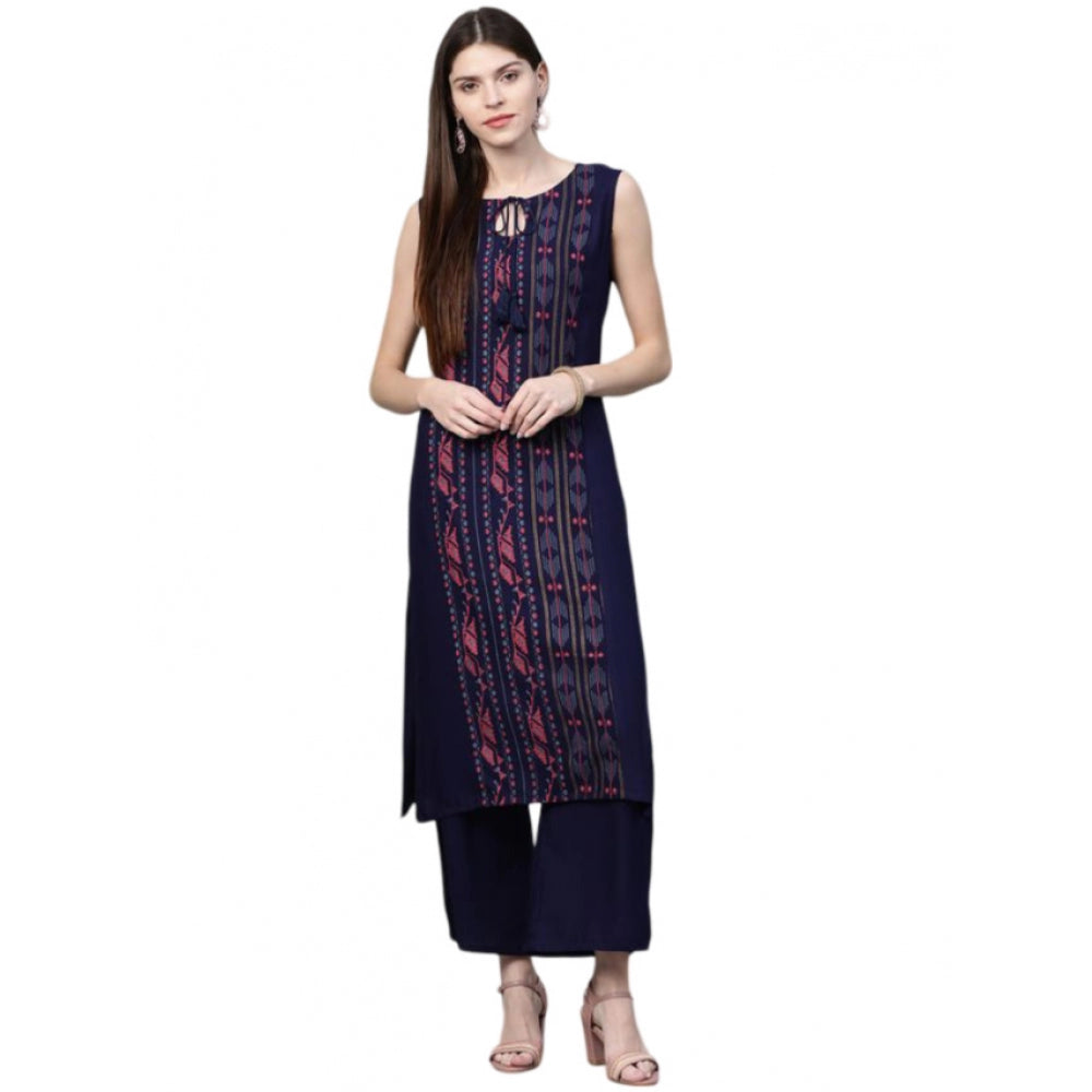 Casual Sleeveless Ikkat Rayon Kurti and Palazzo Set