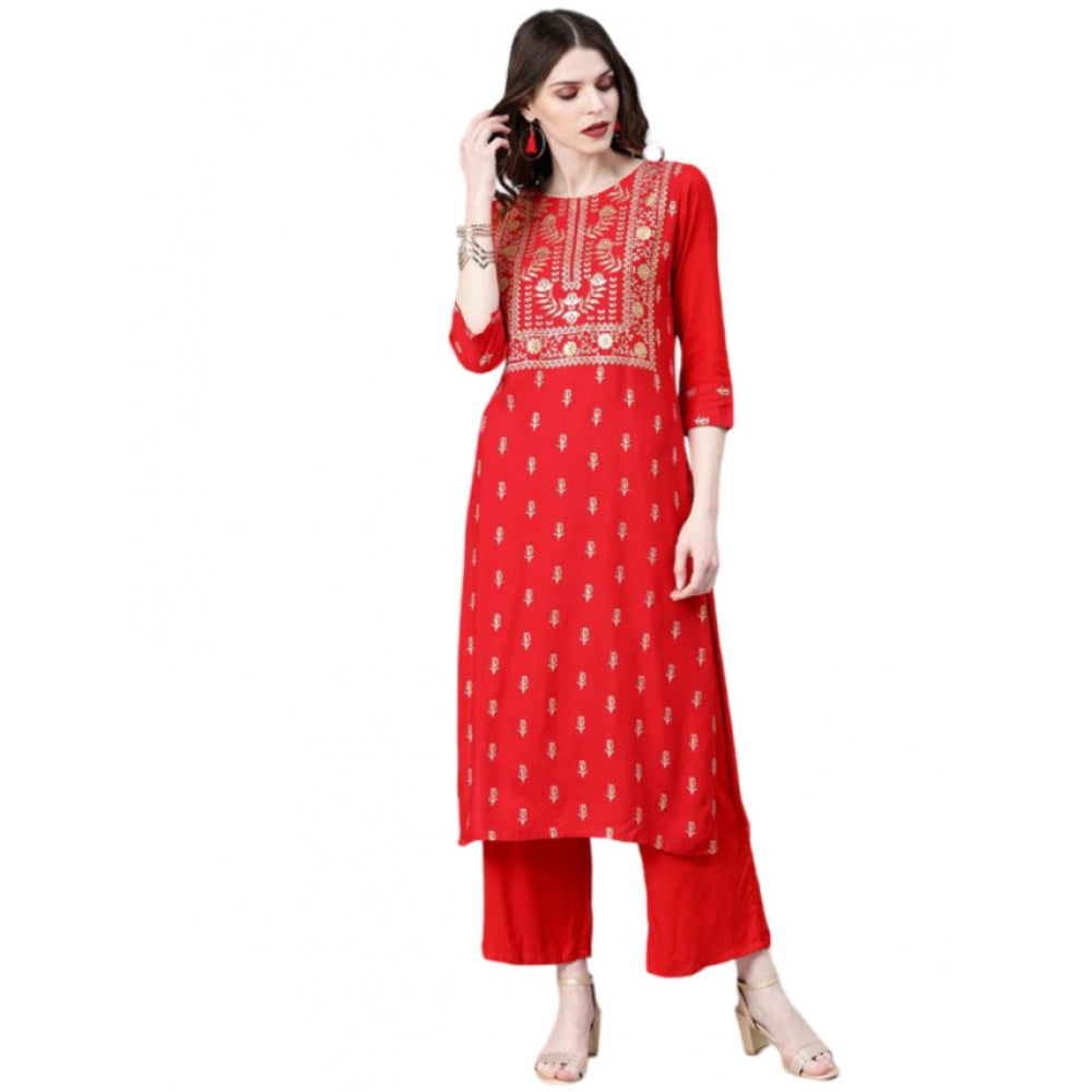 Casual 3-4Th Sleeve Floral Printed Rayon Kurti and Palazzo Set