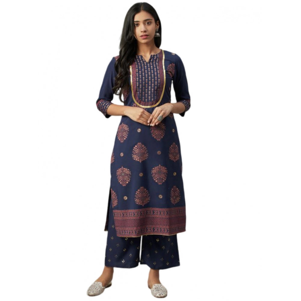 Casual 3-4Th Sleeve Floral Printed Crepe Kurti And Palazzo Set