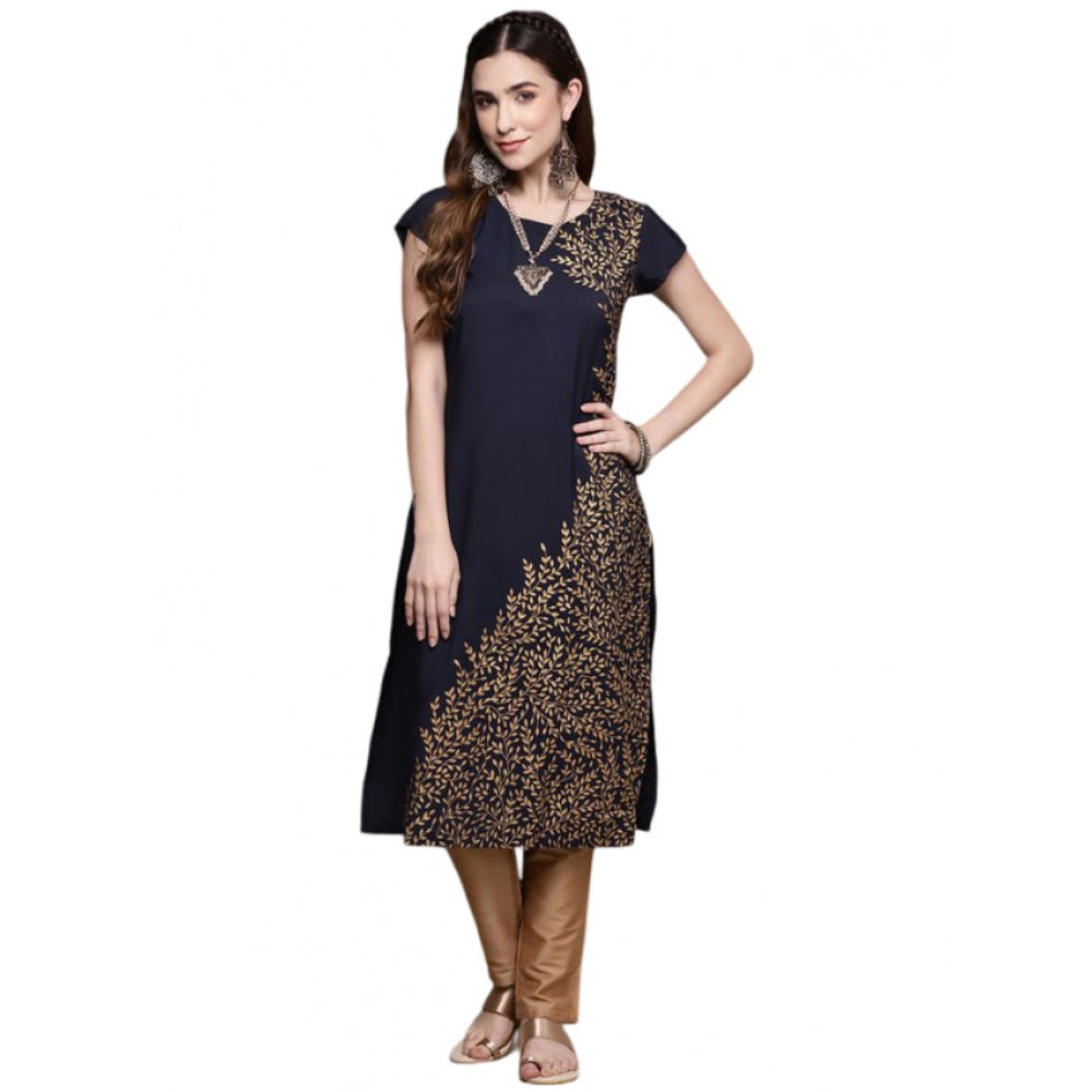 Casual Short Sleeves Floral Printed Crepe Kurti