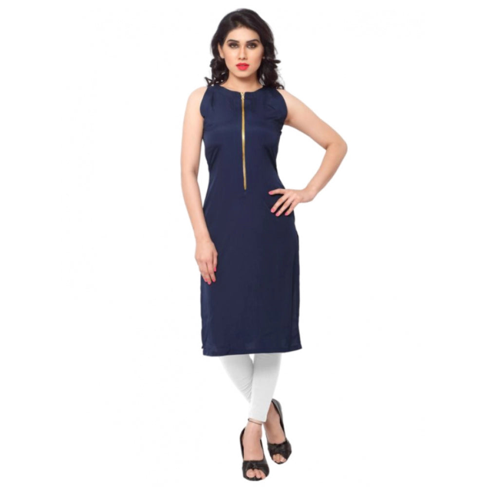 Casual Sleeveless Solid Crepe Kurti