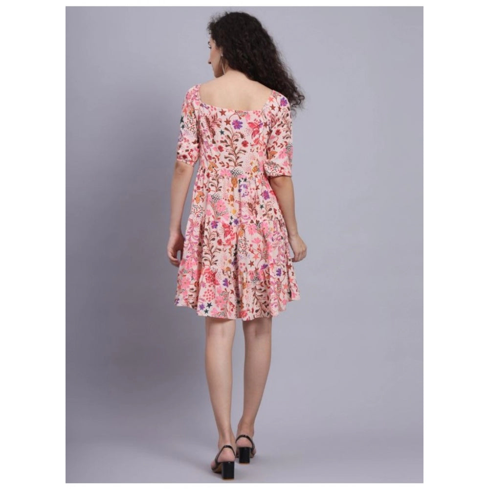 Casual Short Sleeve Printed Crepe Dress