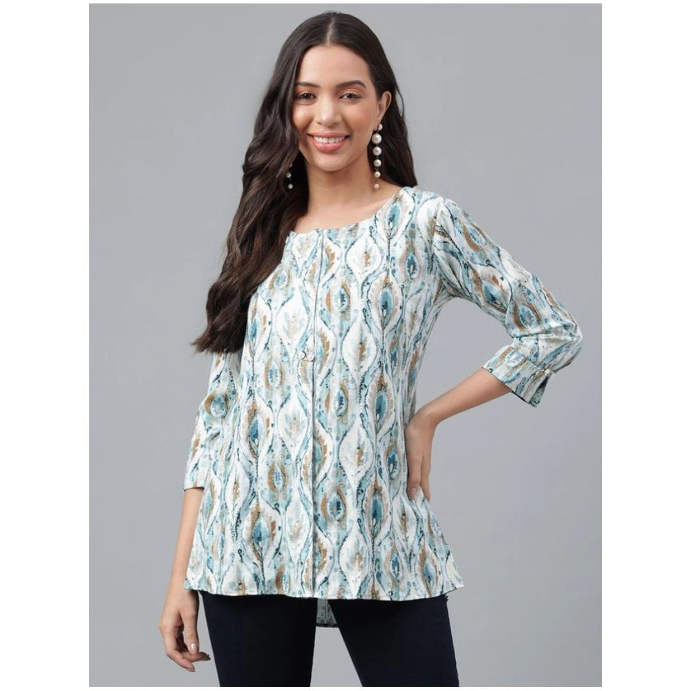 Casual 3-4th Sleeve Printed Cotton Top