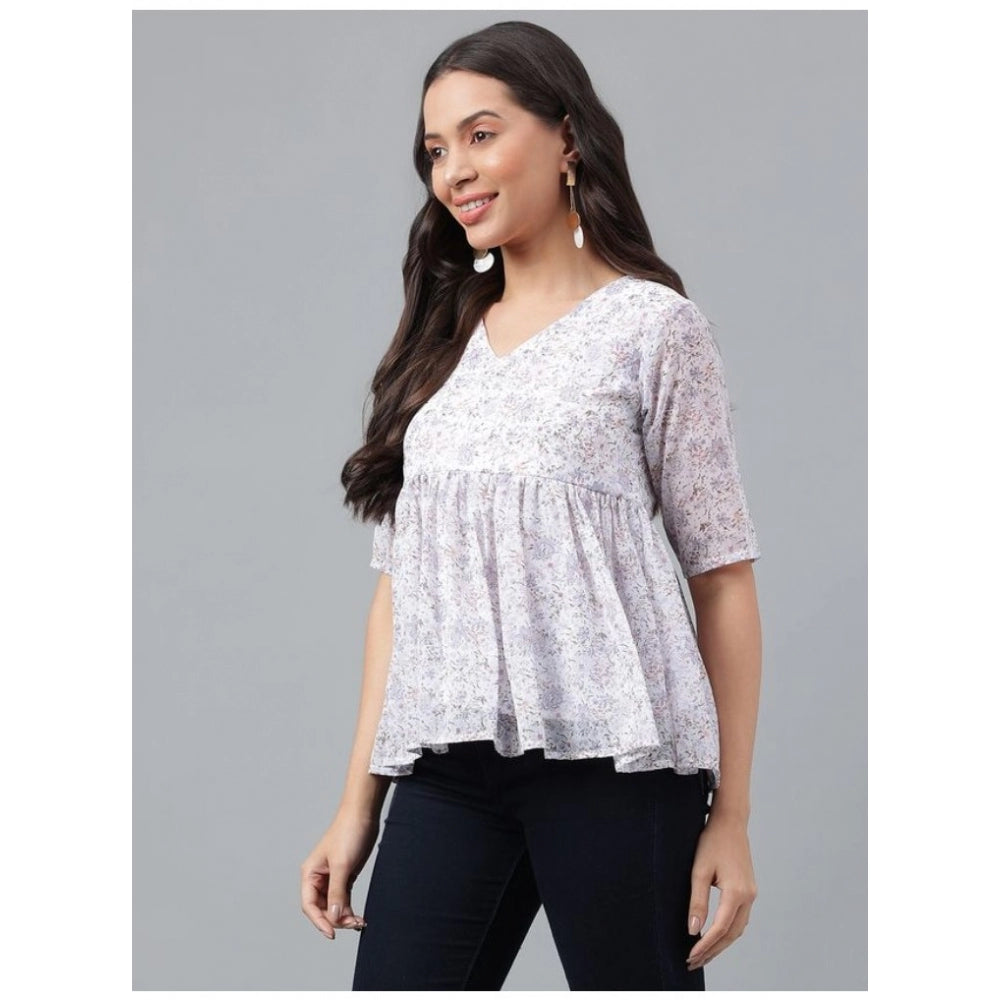 Casual Short Sleeve Printed Georgette Top