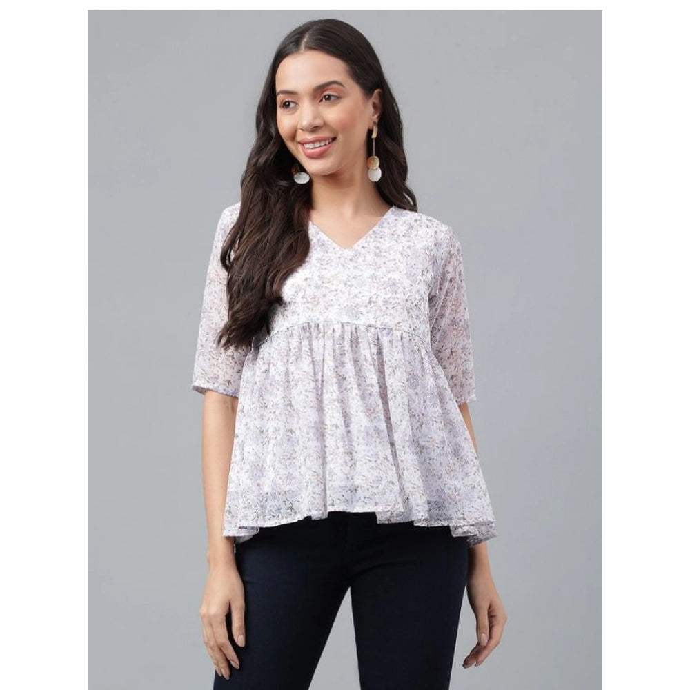 Casual Short Sleeve Printed Georgette Top