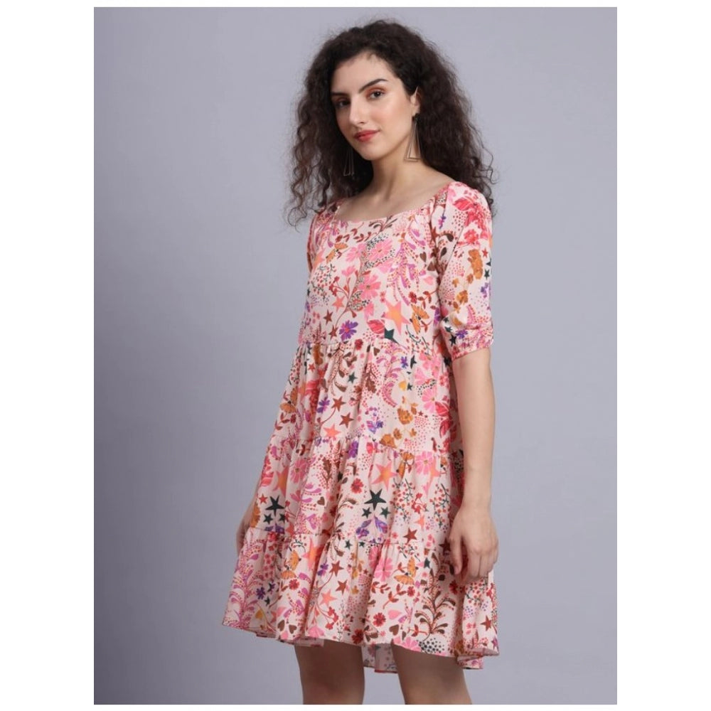 Casual Short Sleeve Printed Crepe Dress