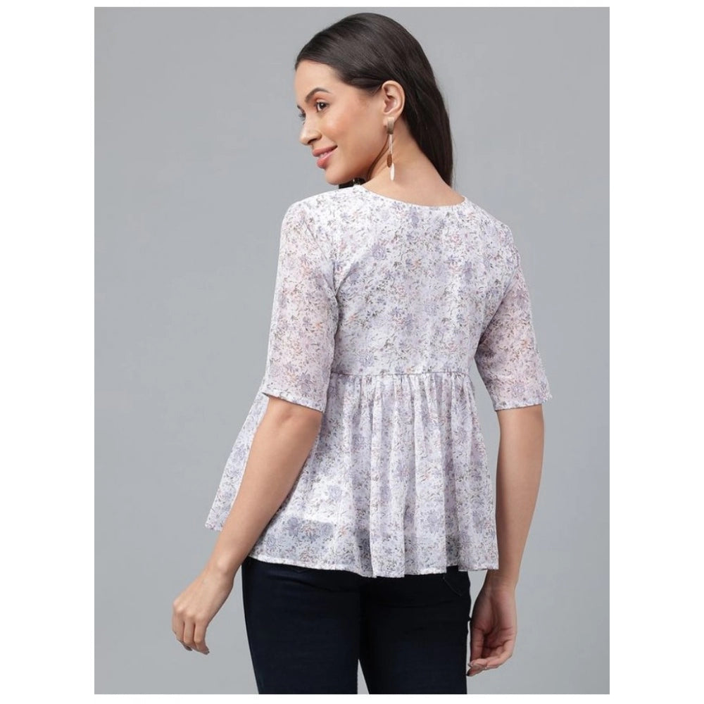 Casual Short Sleeve Printed Georgette Top