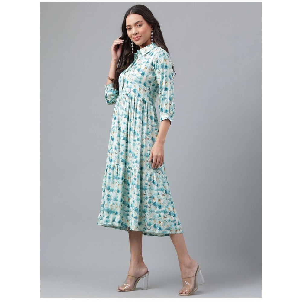 Casual 3-4th Sleeve Printed Georgette Gown