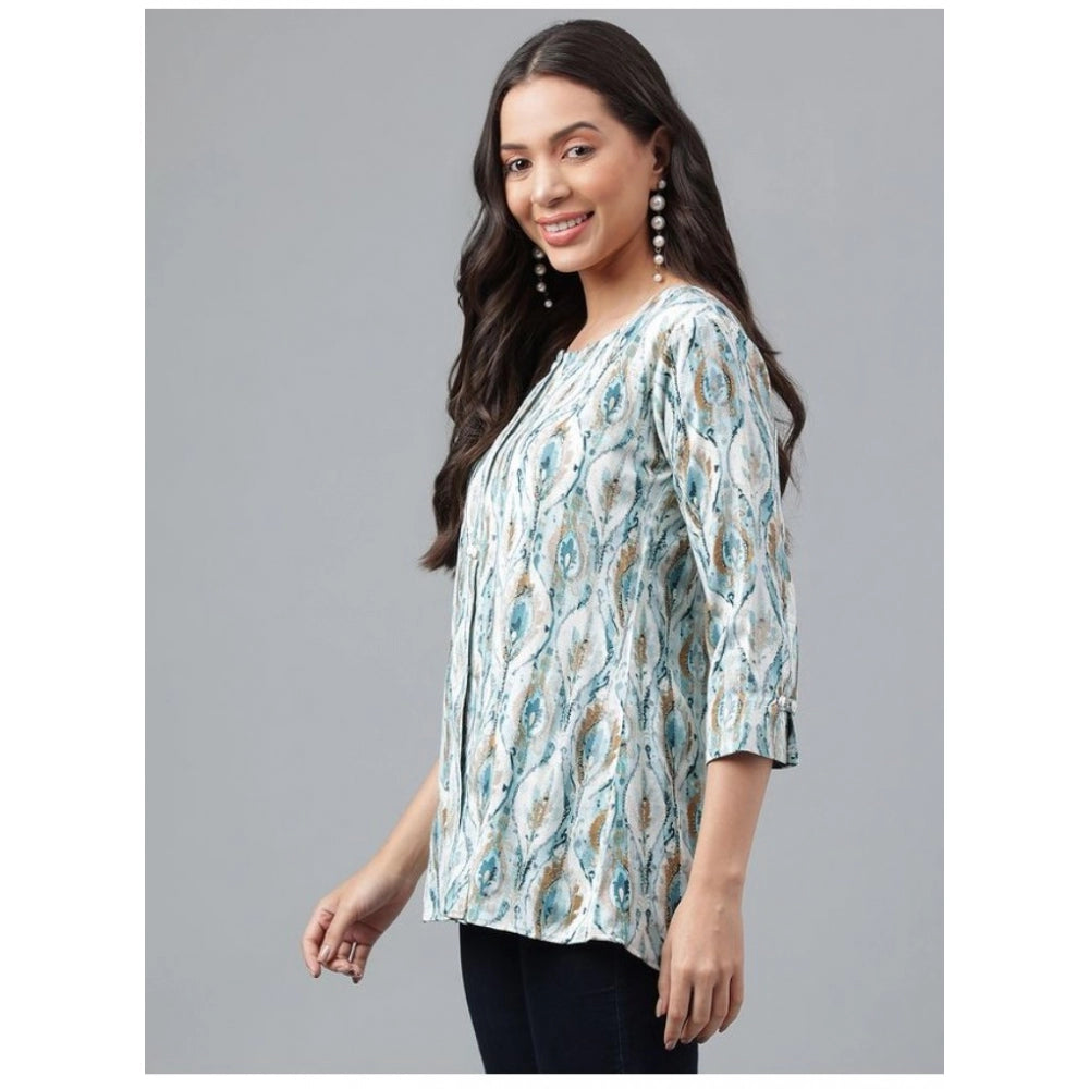 Casual 3-4th Sleeve Printed Cotton Top