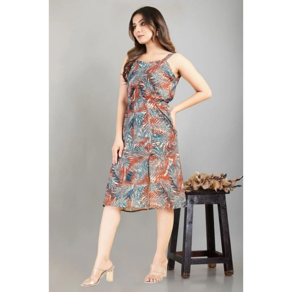 Casual Sleeveless Printed Crepe Dress