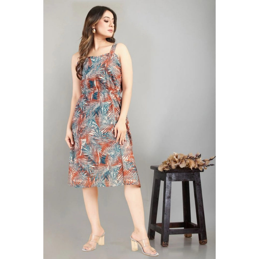 Casual Sleeveless Printed Crepe Dress