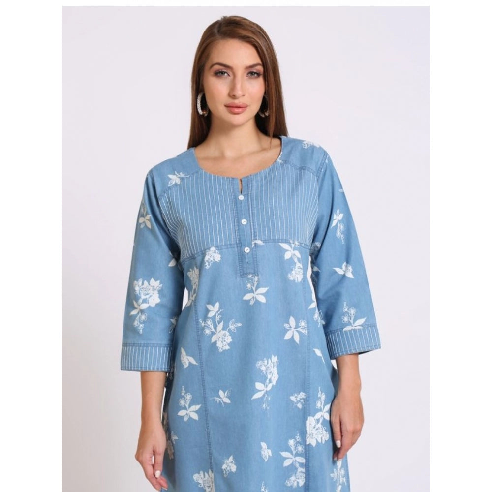 Casual Denim Printed 3-4th sleeve Straight Kurti