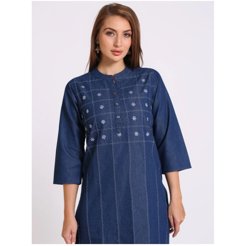 Casual Denim Embroidery 3-4th sleeve Straight Kurti