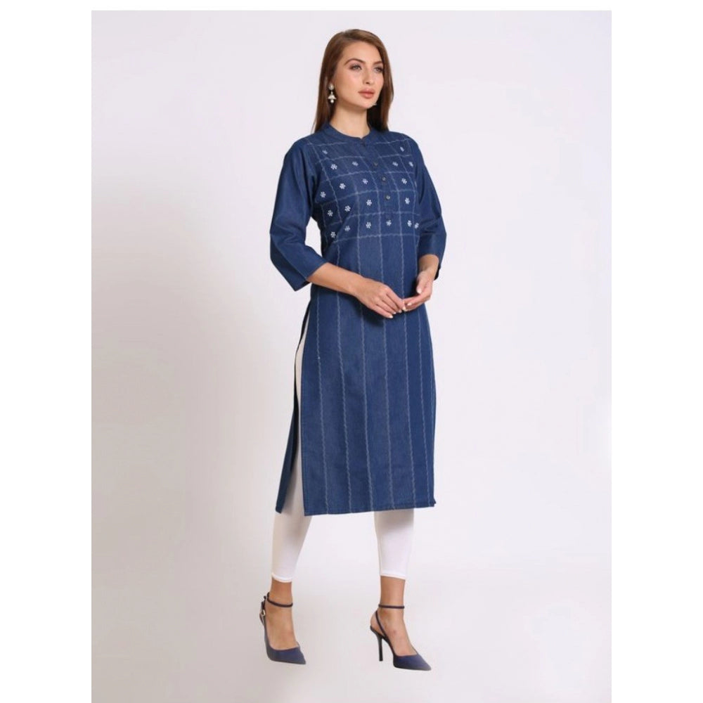 Casual Denim Embroidery 3-4th sleeve Straight Kurti