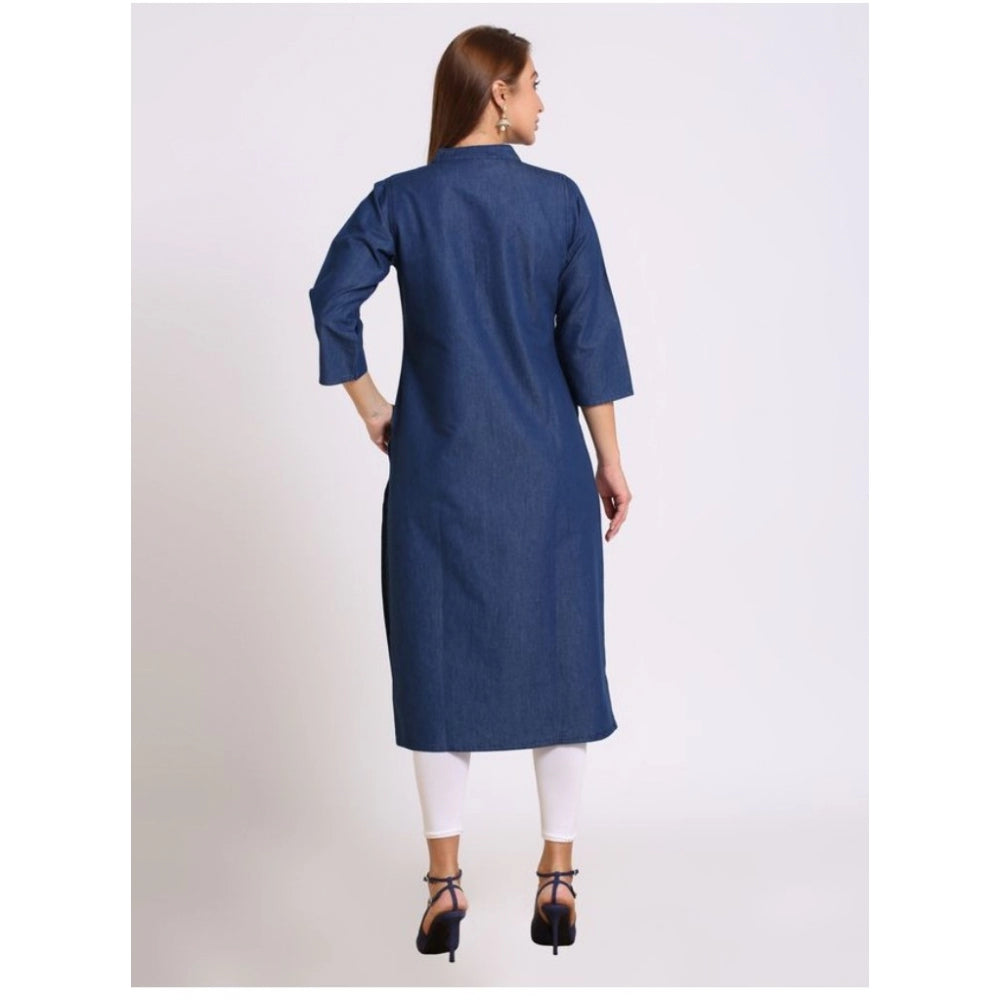 Casual Denim Embroidery 3-4th sleeve Straight Kurti