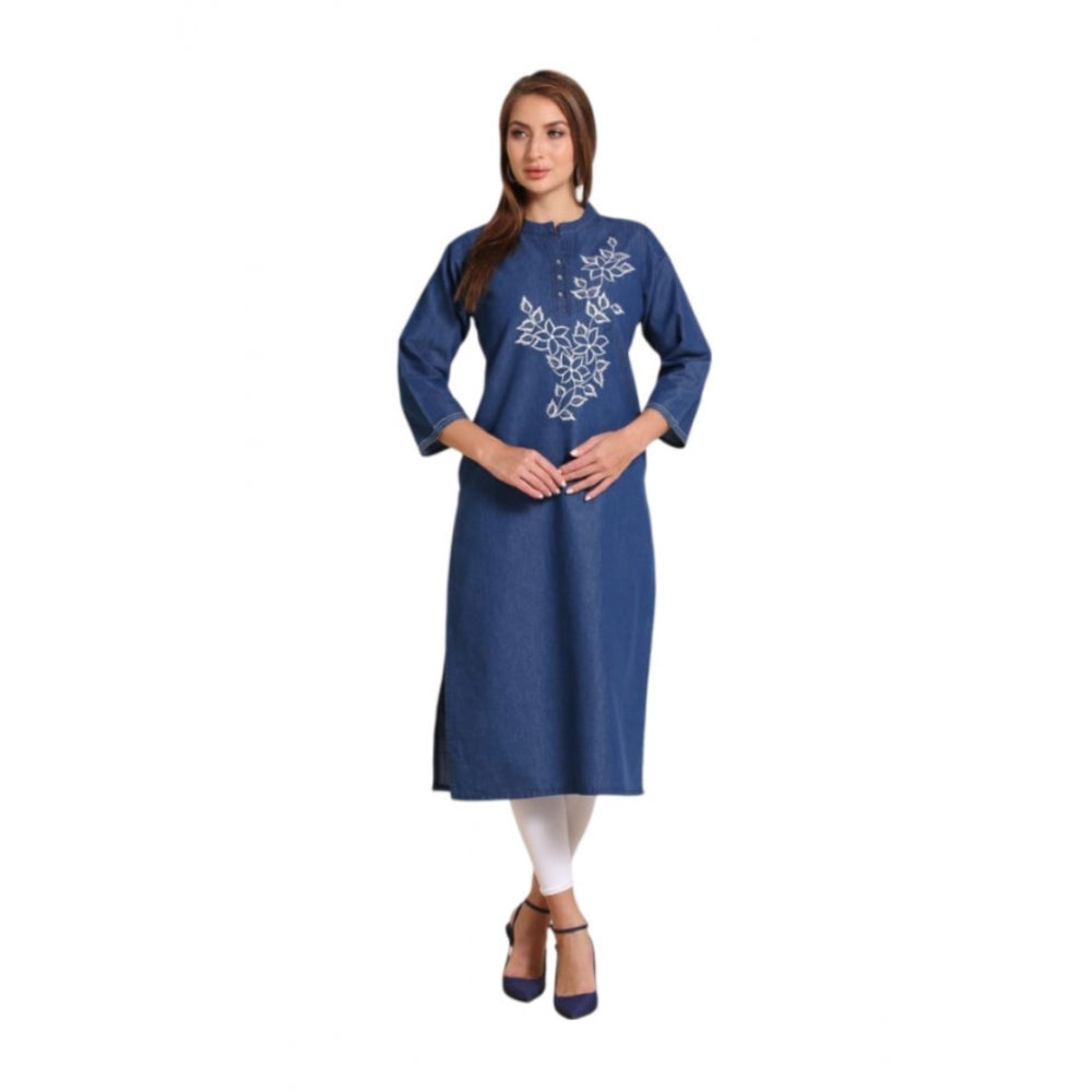 Casual Denim Embroidery 3-4th sleeve Straight Kurti