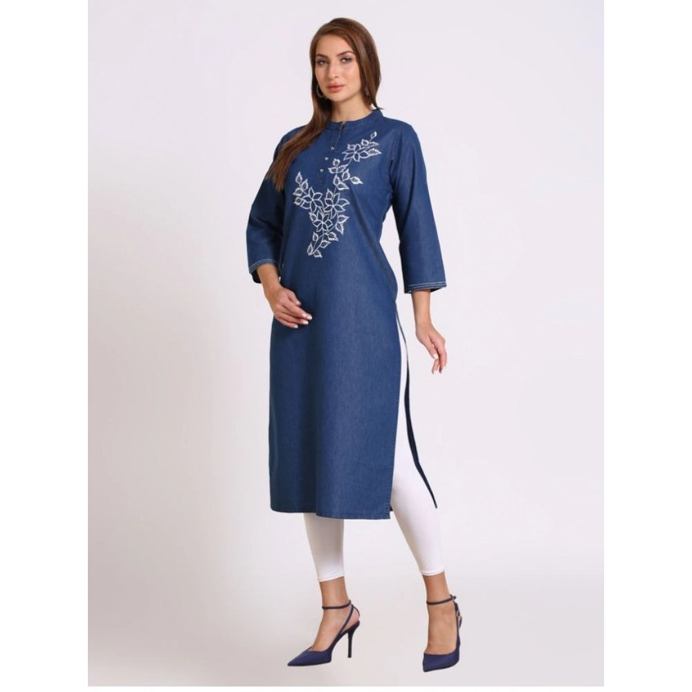 Casual Denim Embroidery 3-4th sleeve Straight Kurti