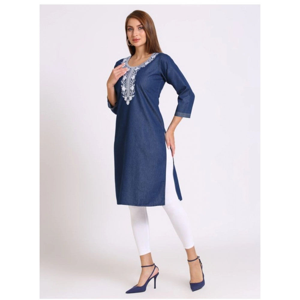 Casual Denim Embroidery 3-4th sleeve Straight Kurti