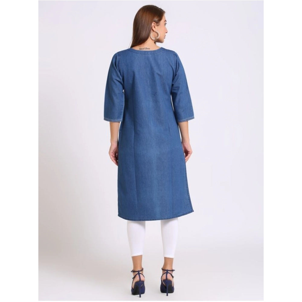 Casual Denim Embroidery 3-4th sleeve Straight Kurti