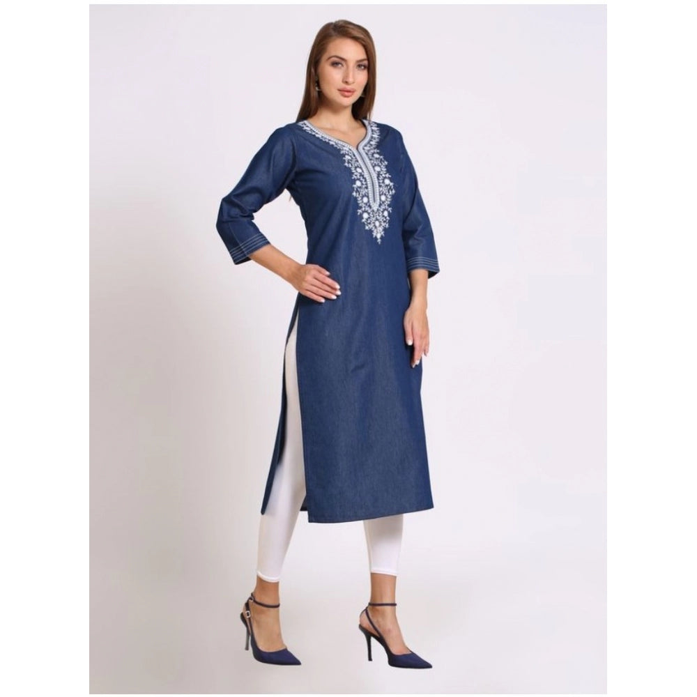 Casual Denim Embroidery 3-4th sleeve Straight Kurti