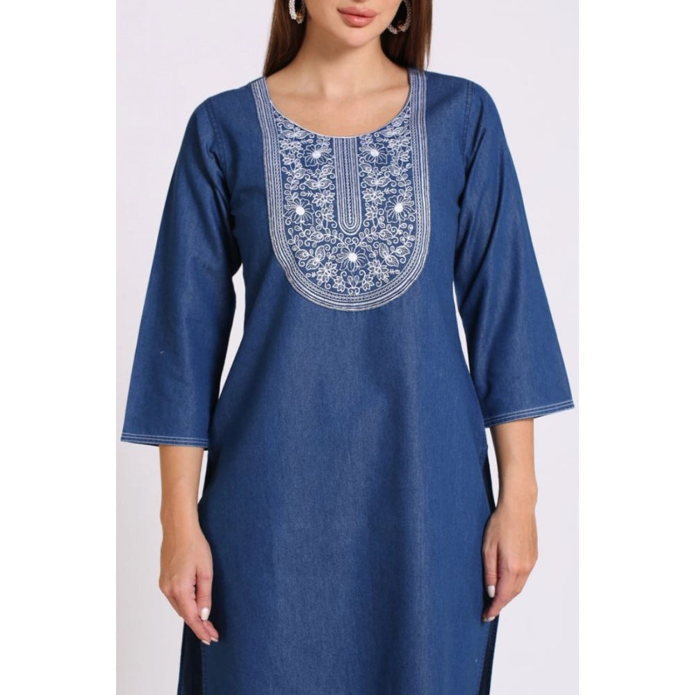 Casual Denim Embroidery 3-4th sleeve Straight Kurti