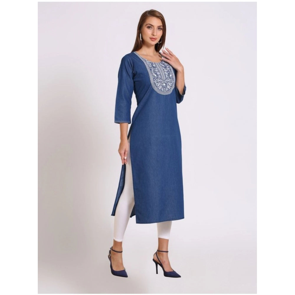 Casual Denim Embroidery 3-4th sleeve Straight Kurti