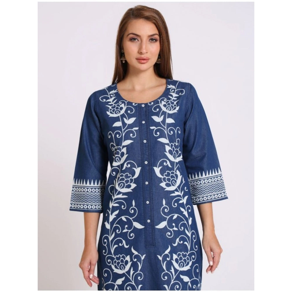 Casual Denim Printed 3-4th sleeve Straight Kurti