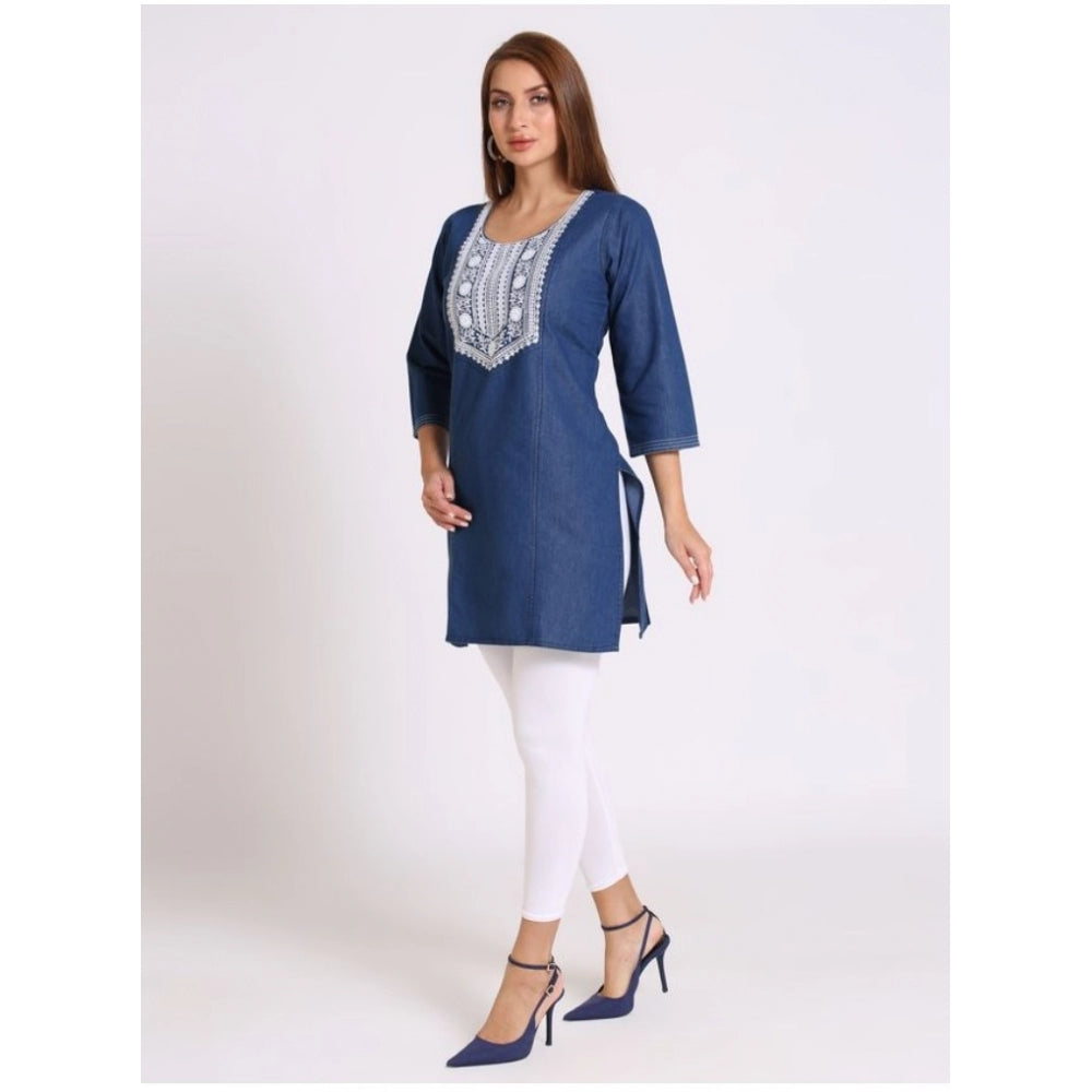 Casual Denim Embroidery 3-4th sleeve Kurti