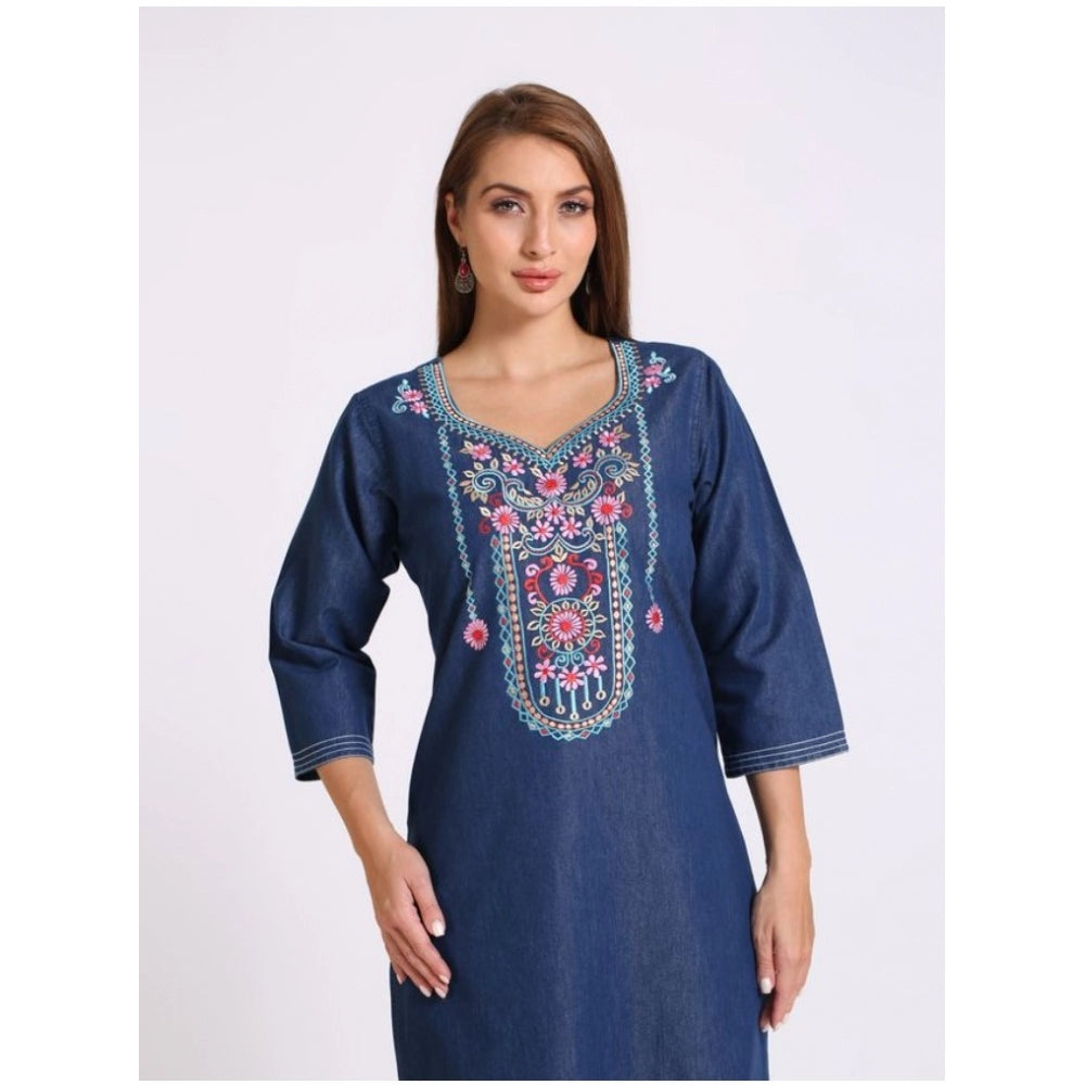 Casual Denim Embroidery 3-4th sleeve Straight Kurti