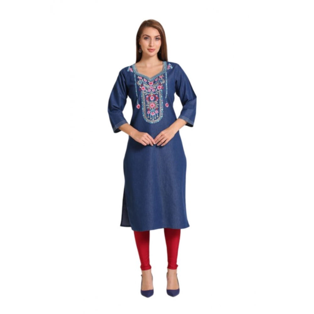 Casual Denim Embroidery 3-4th sleeve Straight Kurti