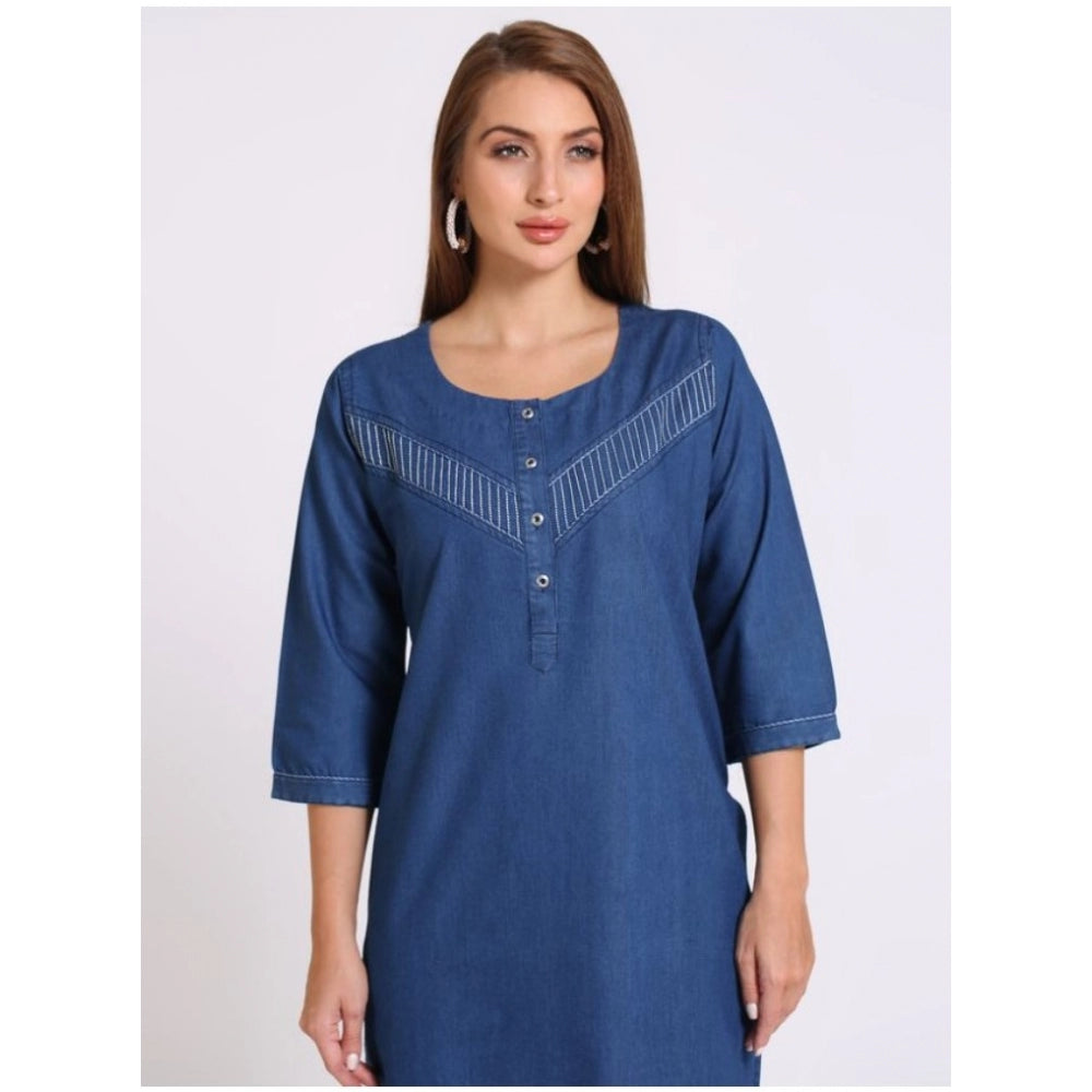 Casual Denim Solid 3-4th sleeve Straight Kurti